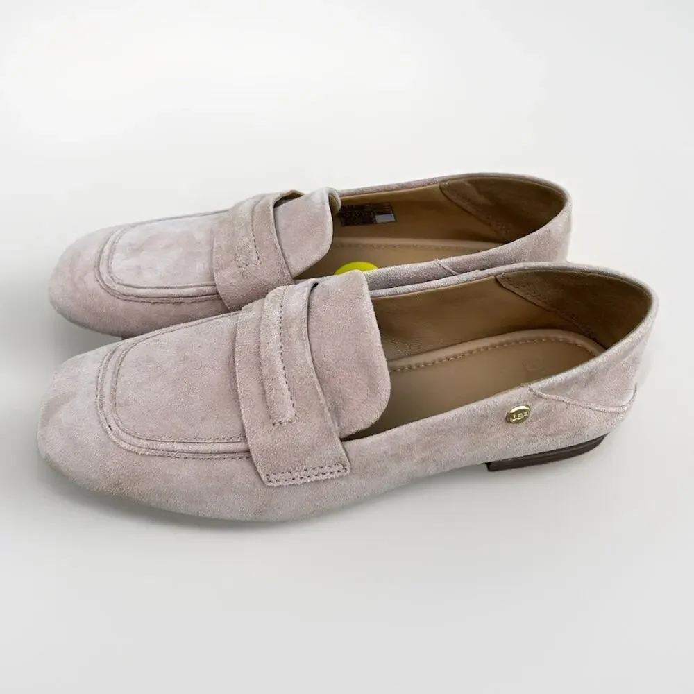New UGG Janaya Suede Leather Loafers Flats Shoes Women’s Size 5 Tan Beige Cream